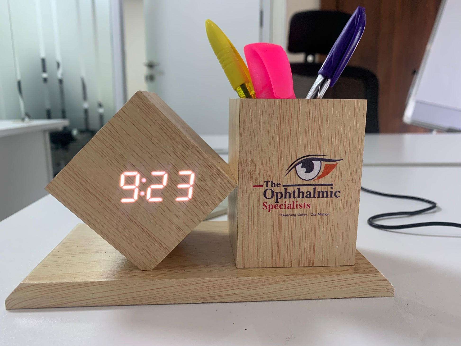 Wooden Pen Holder and Digital Clock